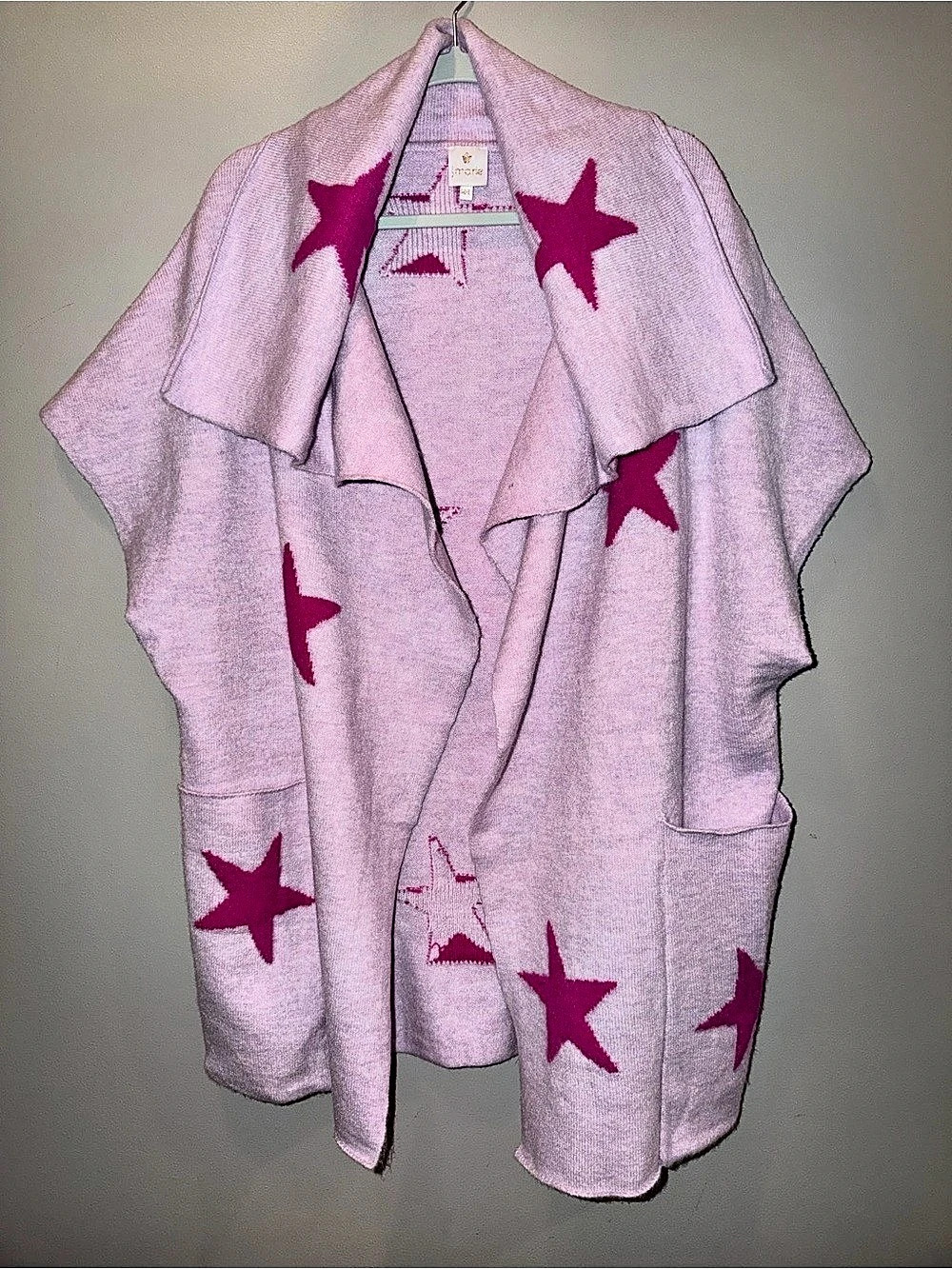 J. Marie Anniston Cardigan Lavender Pink Star Print Open Front Duster Vest M/L